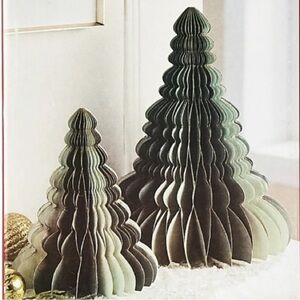 Set of 2 Green w/ Gold Accents Paper Christmas Tree Tabletop Decorations, New!